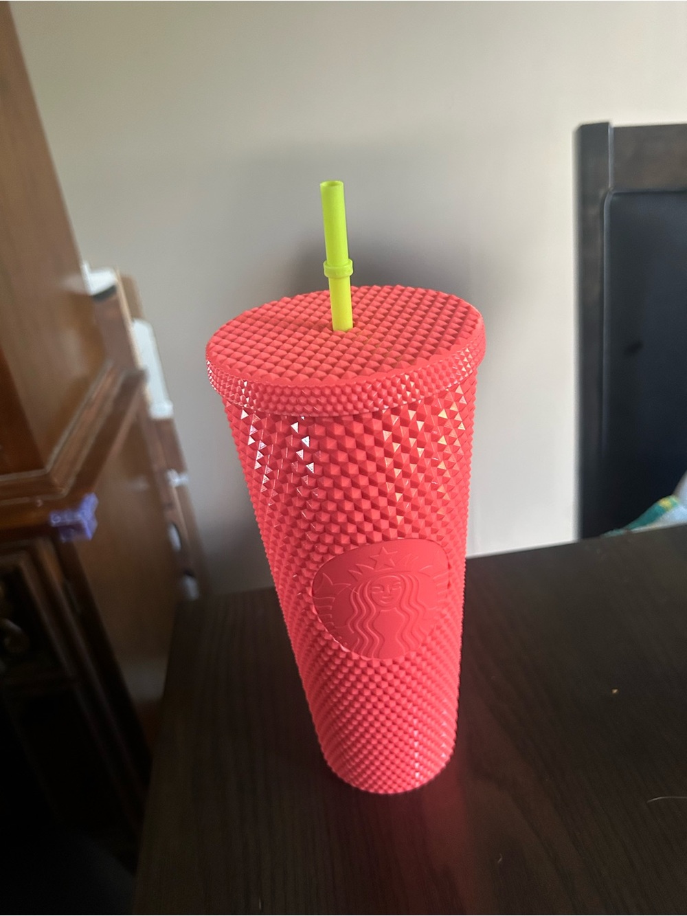 Starbucks Bright Pink Studded Cold Cup with Neon Lime Straw